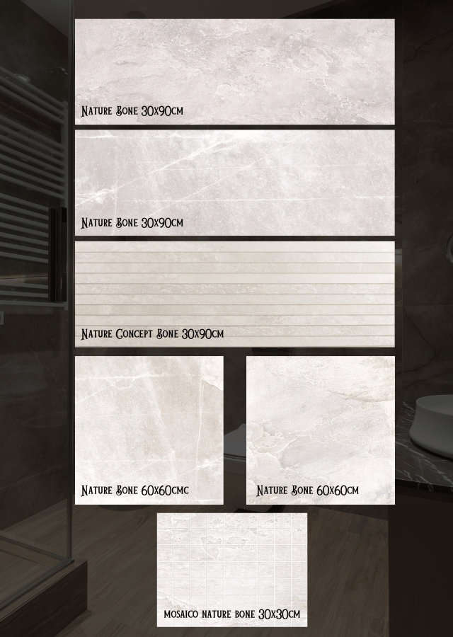 a range of porcelain wall tiles from the nature bone range