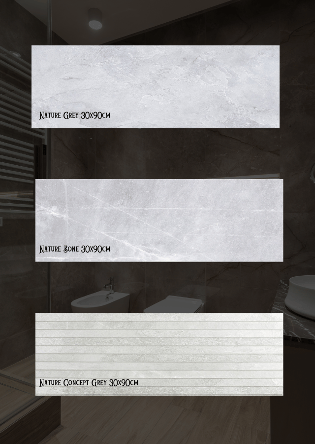 a selection of grey porcelain nature wall tiles