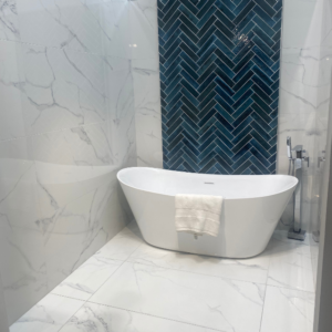 the calacatta rectified porcelain tile is one of the most popular in bathrooms in ireland