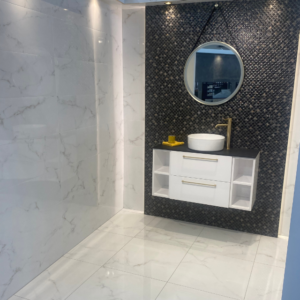 the Lucia rectified porcelain tile is one of the most popular in bathrooms in ireland