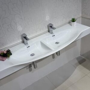 Laufen palace double wash basin with taps shelves and waste